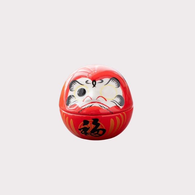 Ceramic Daruma Doll Japanese lucky charm for desk, shelf, or mindful interior styling - eiyo kimono