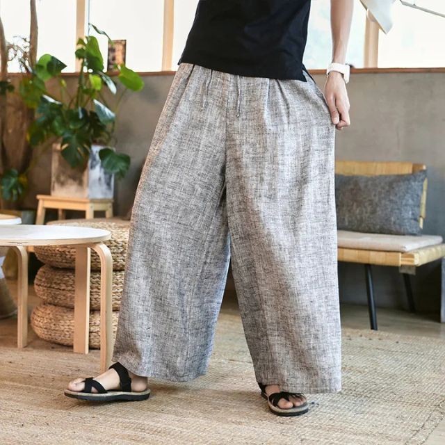 man wearing Hhakama wide-leg pants