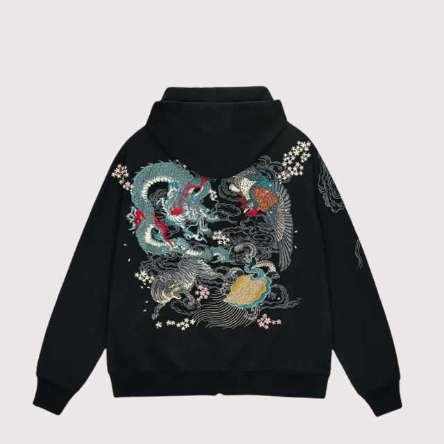 Black Japanese Hoodie | Eiyo Kimono