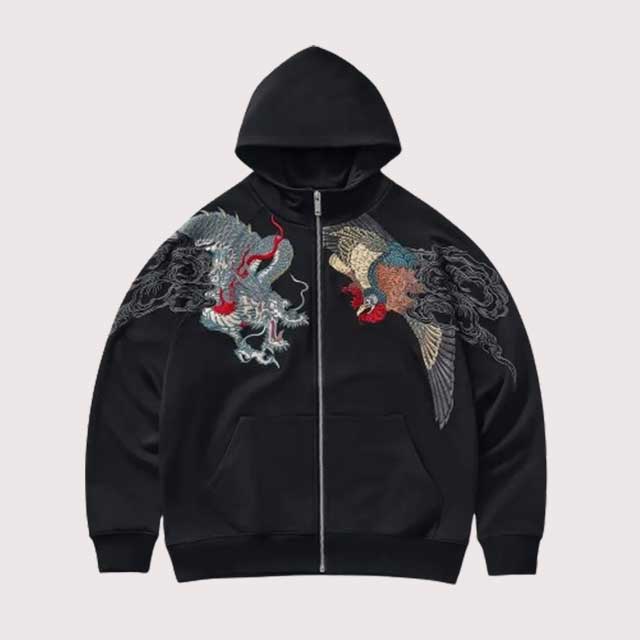 Black Japanese Hoodie | Eiyo Kimono