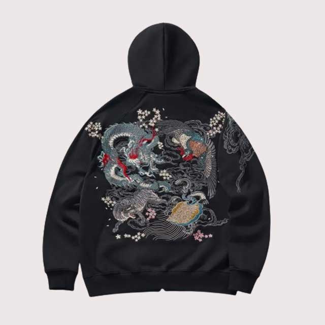 Black Japanese Hoodie | Eiyo Kimono