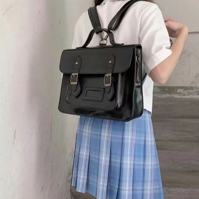 Japanese school bag with structured design and shoulder strap styled with Japanese school uniform - eiyo kimono