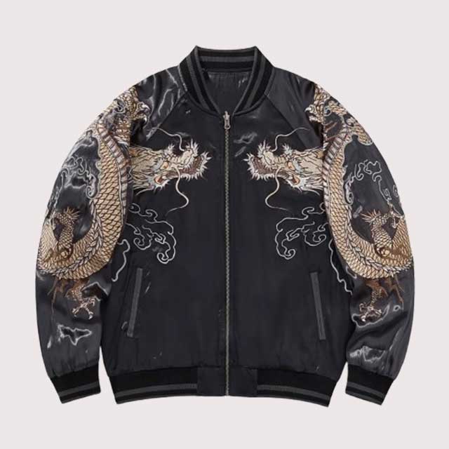 Embroidered Japanese bomber sukajan jacket with dragon and tiger | Eiyo Kimono