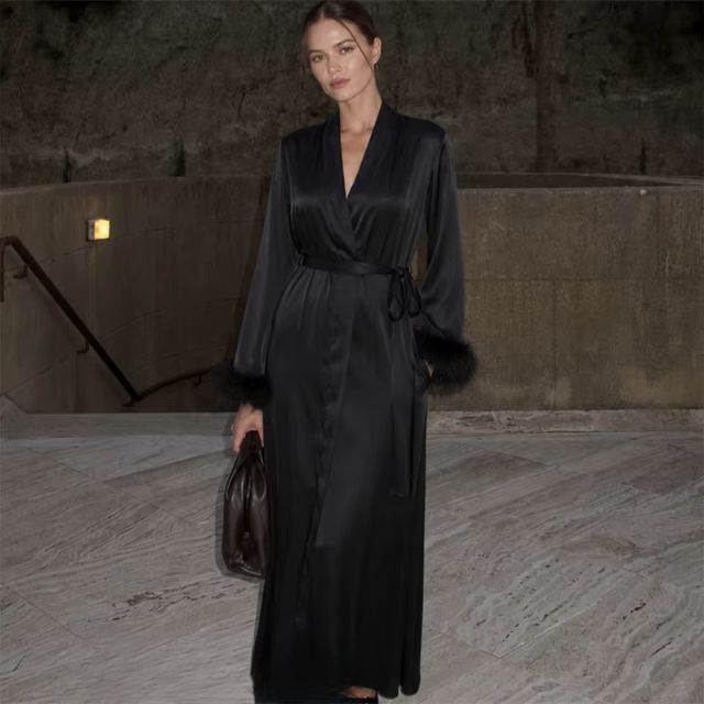 Long Black Kimono Robe