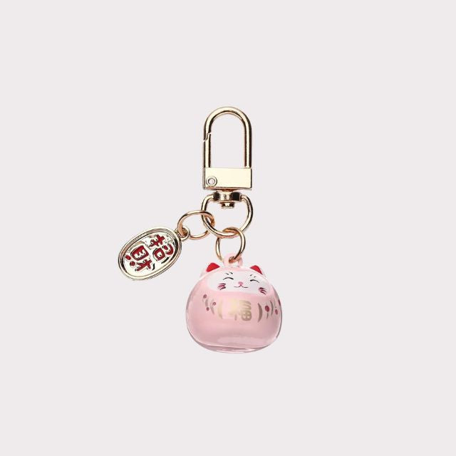 Colorful Lucky Maneki Neko keychains with ceramic finish and metal clasp - eiyo kimono