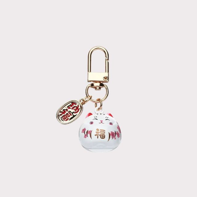 Colorful Lucky Maneki Neko keychains with ceramic finish and metal clasp - eiyo kimono