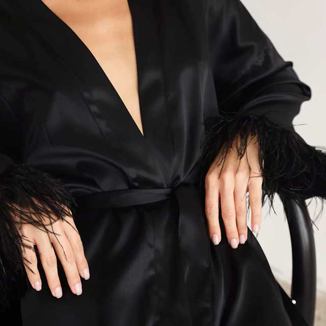 Black Satin Kimono Robe | Eiyo Kimono