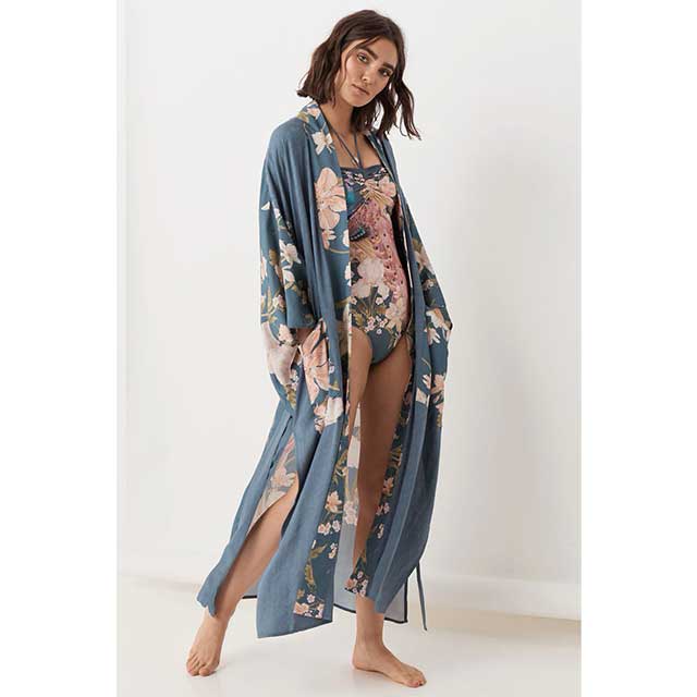 Blue Floral Kimono Robe | Eiyo Kimono
