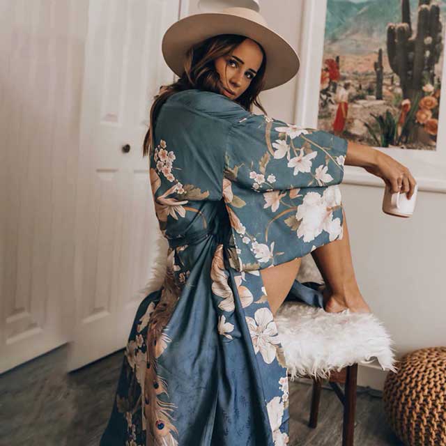 Blue Floral Kimono Robe | Eiyo Kimono
