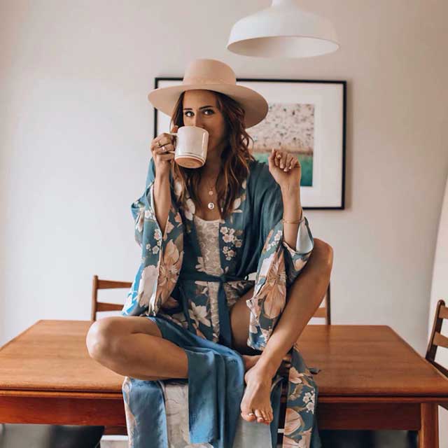Blue Floral Kimono Robe | Eiyo Kimono