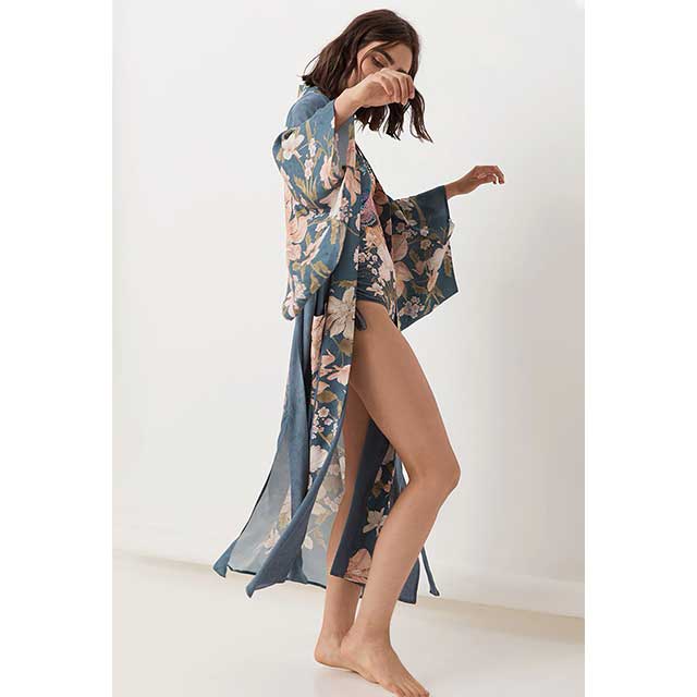 Blue Floral Kimono Robe | Eiyo Kimono