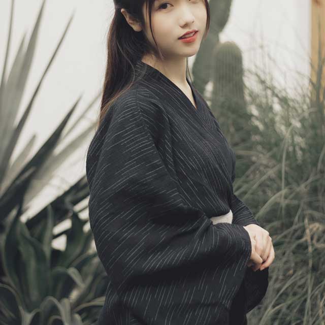 Black Cotton Yukata | Eiyo Kimono