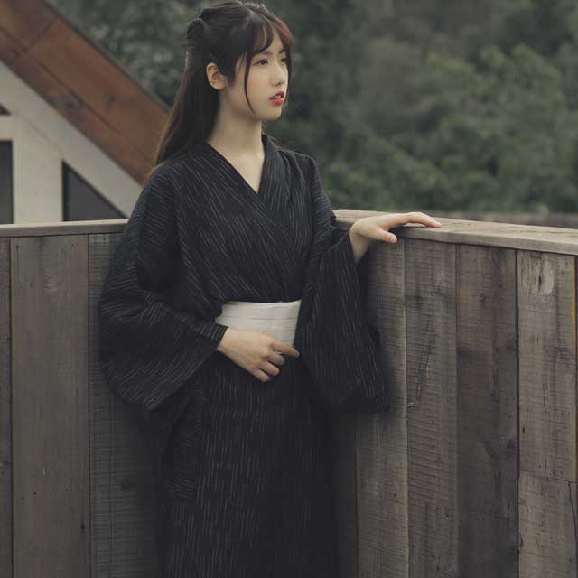 Black Cotton Yukata | Eiyo Kimono