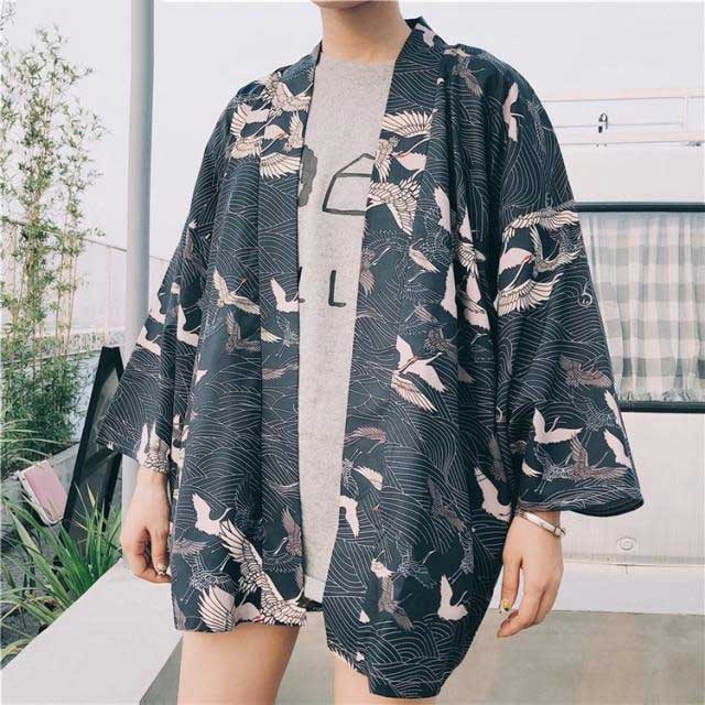 Short Kimono Cardigan in Crane Print | Eiyo Kimono
