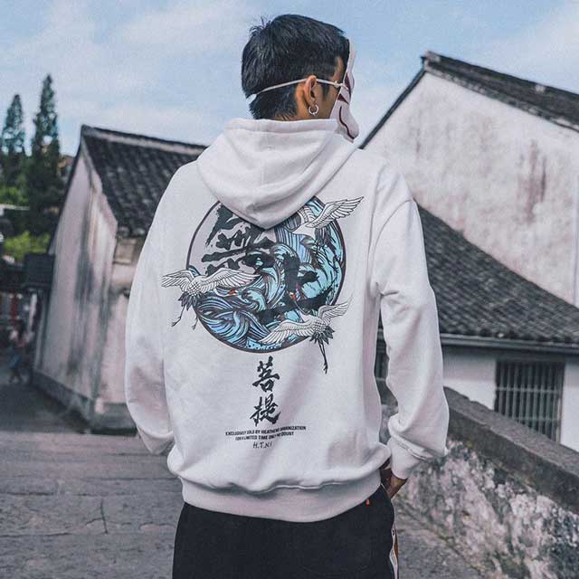 Crane Print Hoodie | Eiyo Kimono