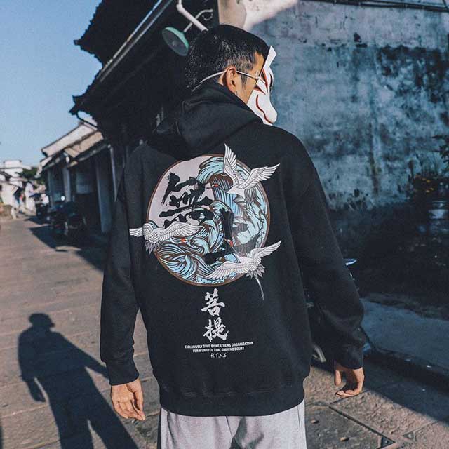 Crane Print Hoodie | Eiyo Kimono