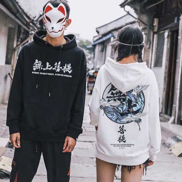 Crane Print Hoodie | Eiyo Kimono