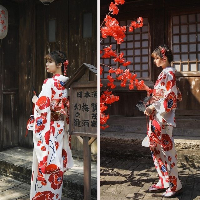 Japanese Red and White Kimono | Eiyo Kimono