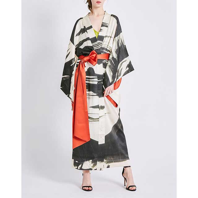 Satin Printed Kimono Dress | Eiyo Kimono