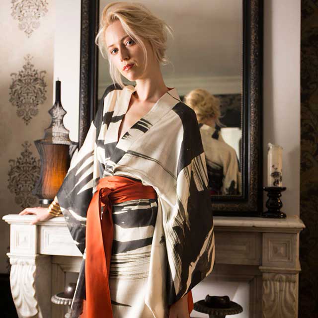 Satin Printed Kimono Dress | Eiyo Kimono