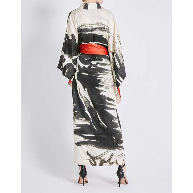 Satin Printed Kimono Dress | Eiyo Kimono
