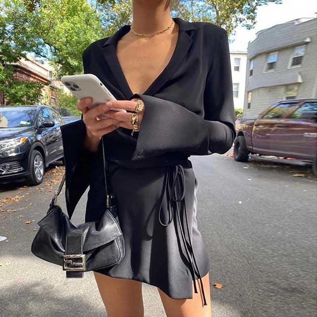 kimono wrap dress with deep V-neckline | Eiyo Kimono
