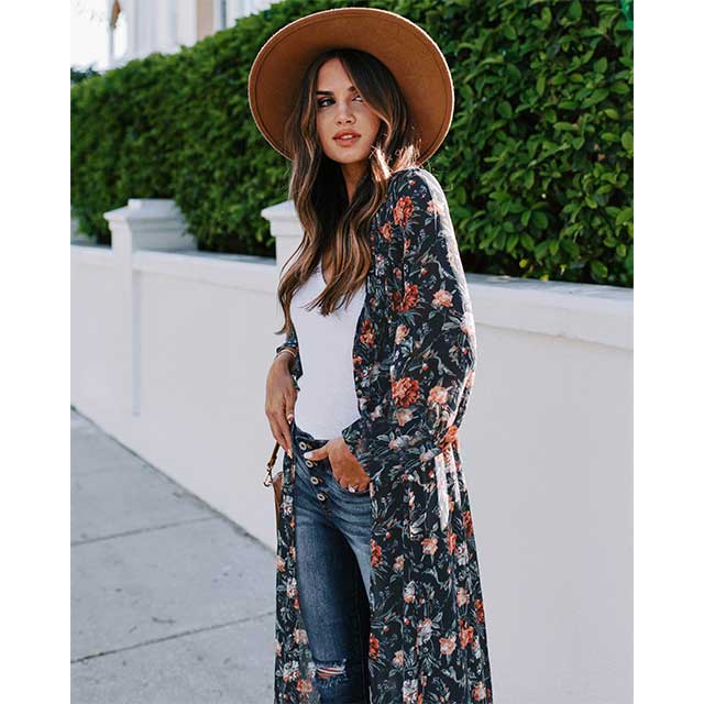 Long Floral Kimono Tunic