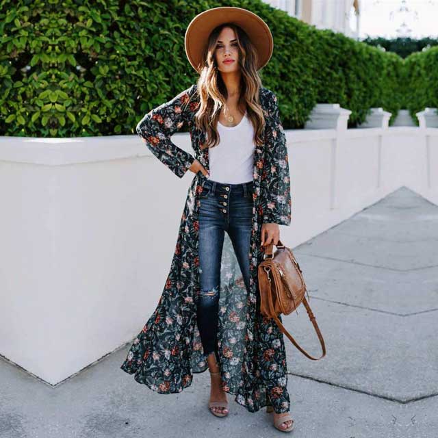 Long Floral Kimono Tunic