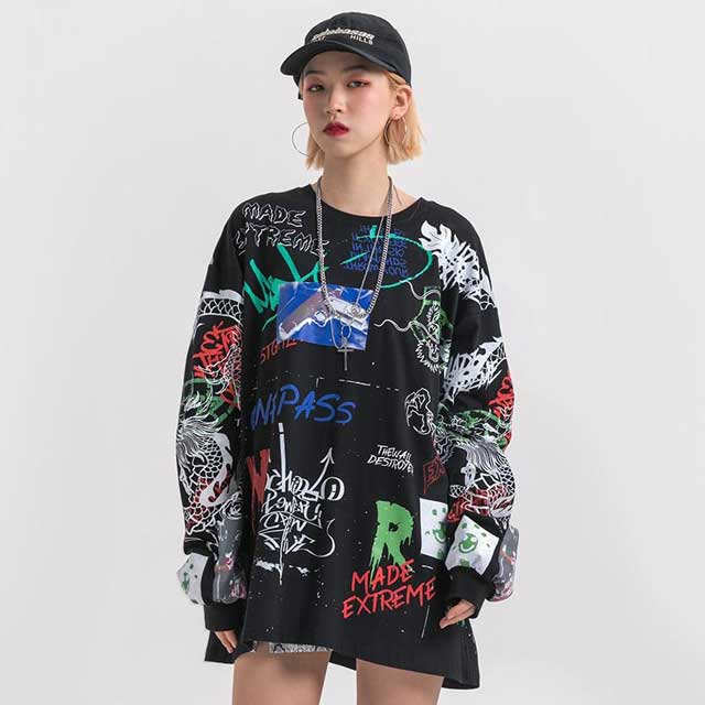 Black and White Long Sleeve T-Shirt | Eiyo Kimono