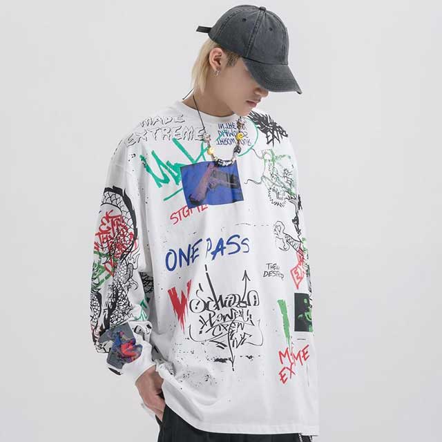 Black and White Long Sleeve T-Shirt | Eiyo Kimono