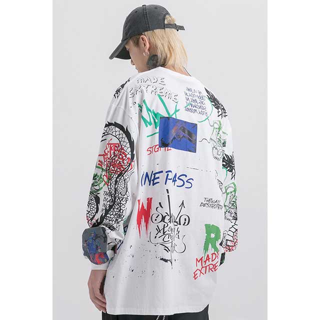 Black and White Long Sleeve T-Shirt | Eiyo Kimono