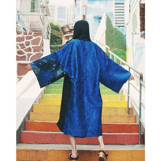 Blue Patchwork Jacquard Jacket | Eiyo Kimono