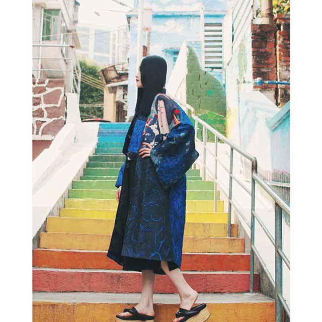 Blue Patchwork Jacquard Jacket | Eiyo Kimono