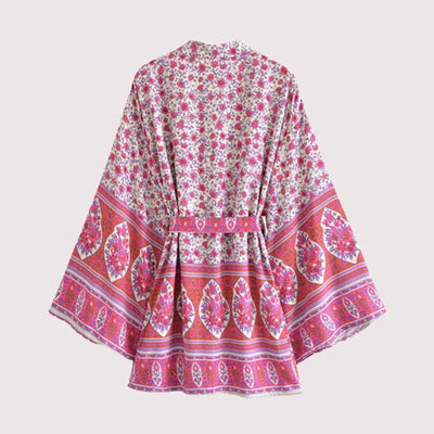 Pink Floral Boho Short Kimono | Eiyo Kimono