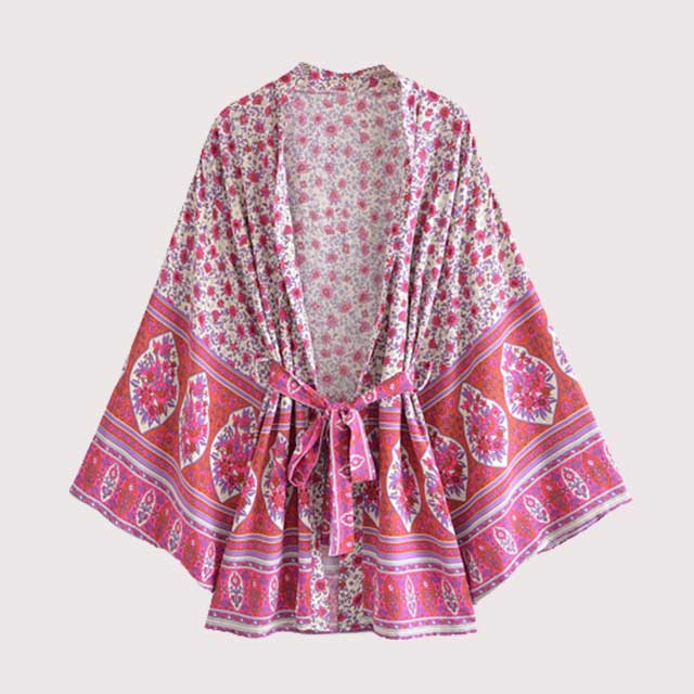 Pink Floral Boho Short Kimono | Eiyo Kimono