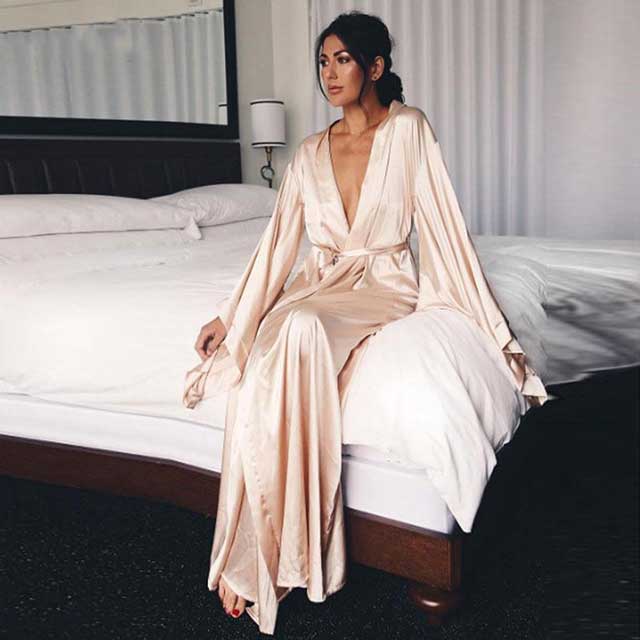 Long Satin Kimono Dressing Gown | Eiyo Kimono