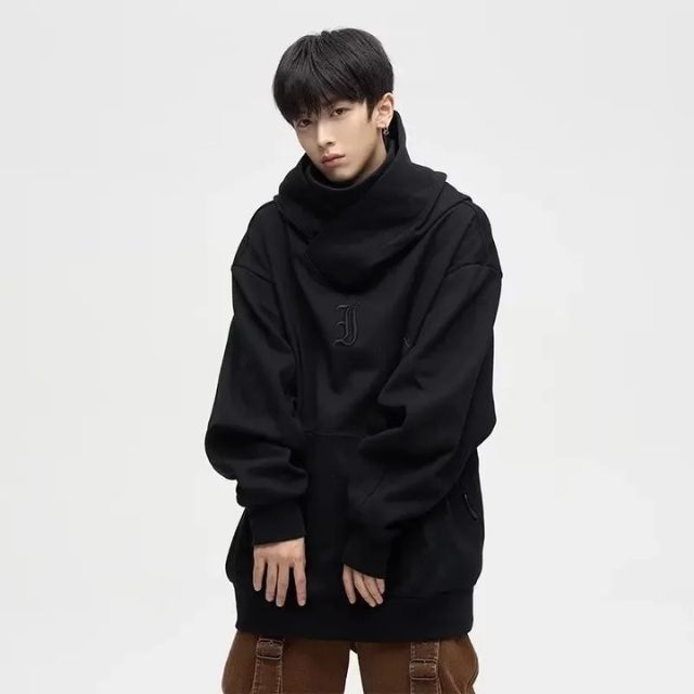 minimalist street hoodie with layered neckline and oversized silhouette for modern styling - Eiyo Kimono