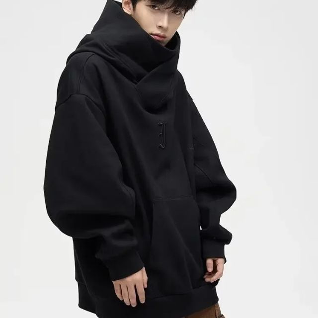 minimalist street hoodie with layered neckline and oversized silhouette for modern styling - Eiyo Kimono