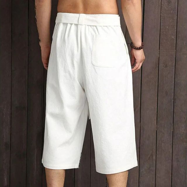 Cotton Hakama Pants — japanese cropped hakama pants in black navy white with embroidered calligraphy unisex