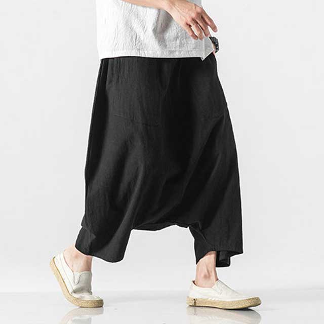 Youllyuu Men Japanese Cotton Linen Pants Summer Solid Linen Trousers  Elastic Waist Casual Cropped Pants Black Harem Pants 4XL at Amazon Men's  Clothing store