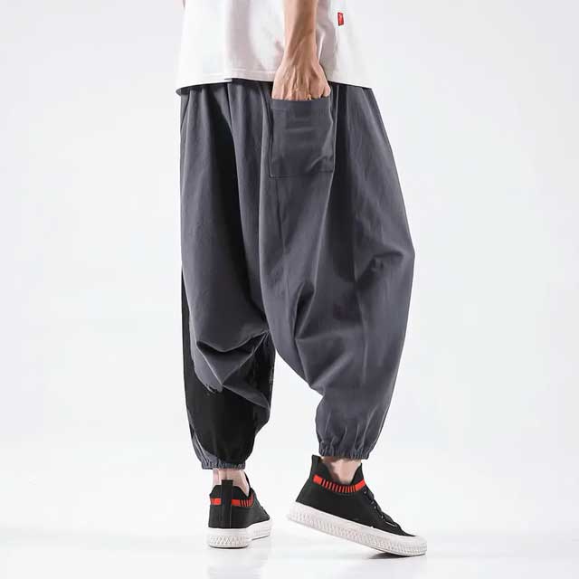 Fashion Men's Pants Harem Casual Baggy Hakama Linen Japanese Samurai Pants  Male