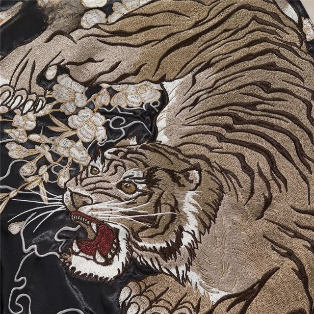 Embroidered Japanese bomber sukajan jacket with dragon and tiger | Eiyo Kimono