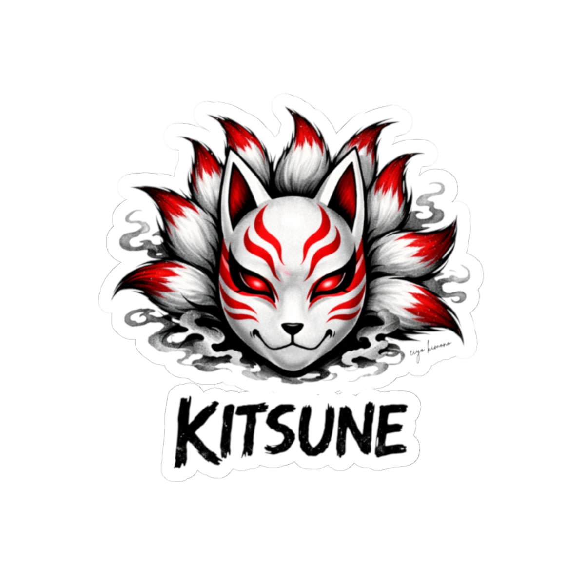 Kitsune Fox Mask Kiss-Cut Sticker — Japanese Myth Spirit Decal - eiyo kimono