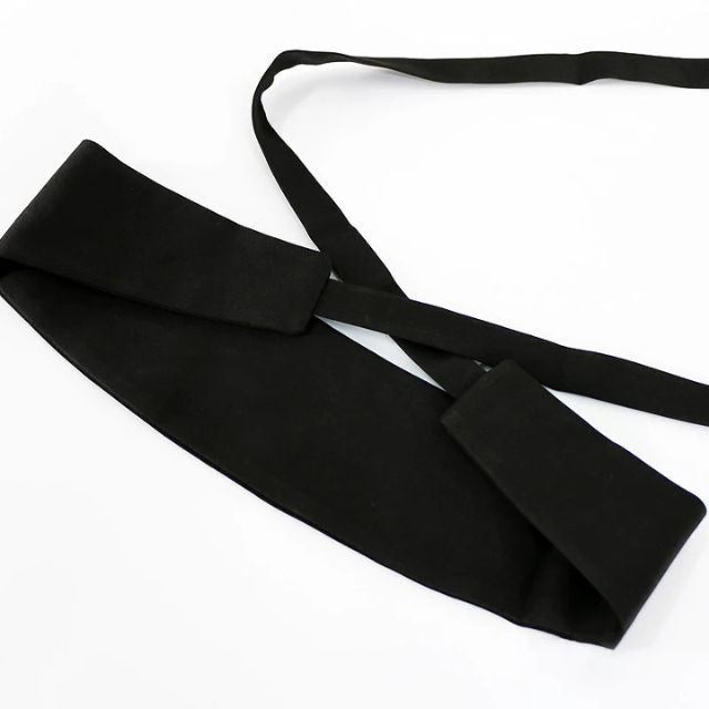 Black kimono sash belt with bamboo pattern tied around waist - Eiyo Kimono