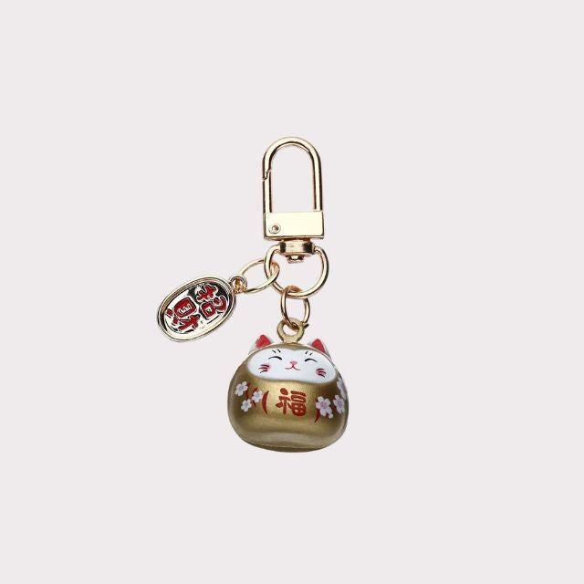 Colorful Lucky Maneki Neko keychains with ceramic finish and metal clasp - eiyo kimono