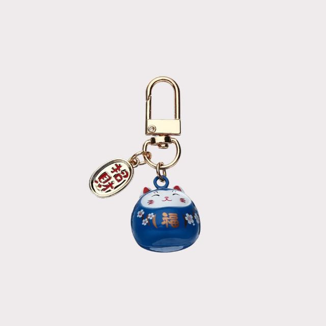 Colorful Lucky Maneki Neko keychains with ceramic finish and metal clasp - eiyo kimono