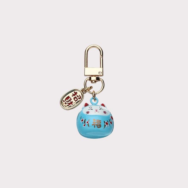 Colorful Lucky Maneki Neko keychains with ceramic finish and metal clasp - eiyo kimono