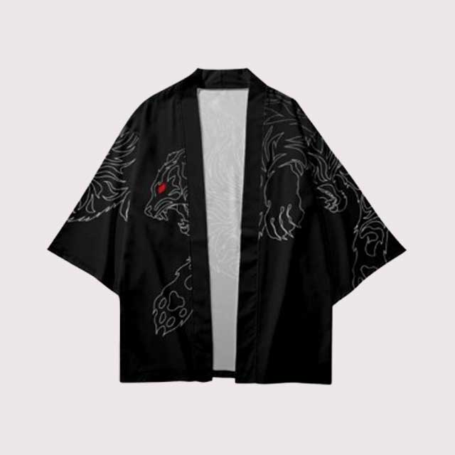 Back of Japanese Haori featuring white tiger outline and red eyes | Eiyo Kimono
