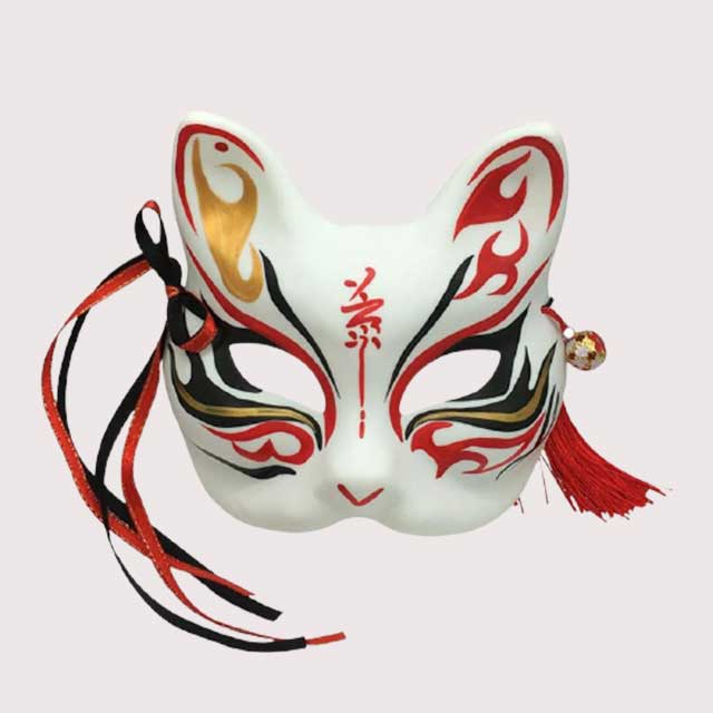 Long Ears Kitsune Mask - Black Fire