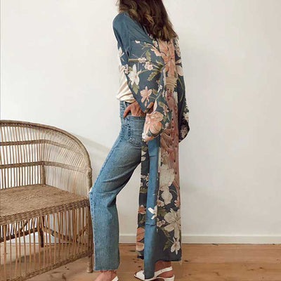 Blue Floral Kimono Robe | Eiyo Kimono
